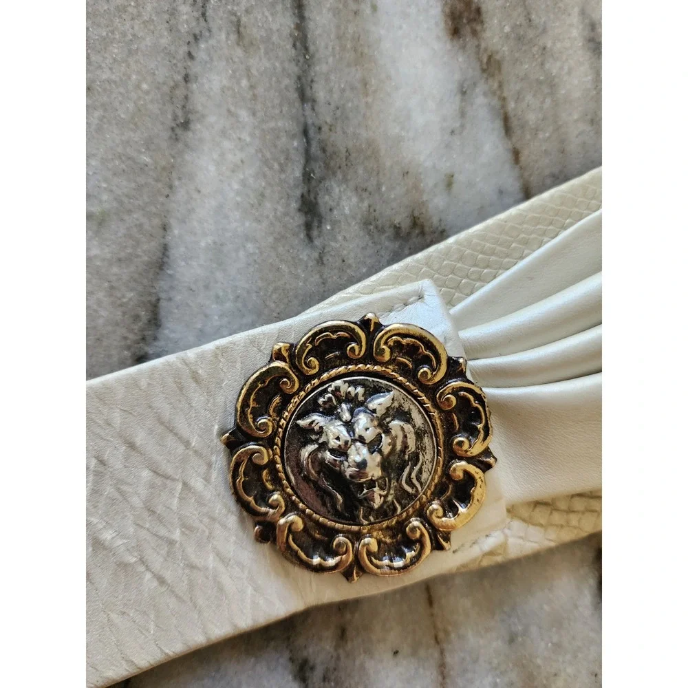 Vintage Lion Head Statement Belt Cream Gold Chain Medusa Greek Key Ornate